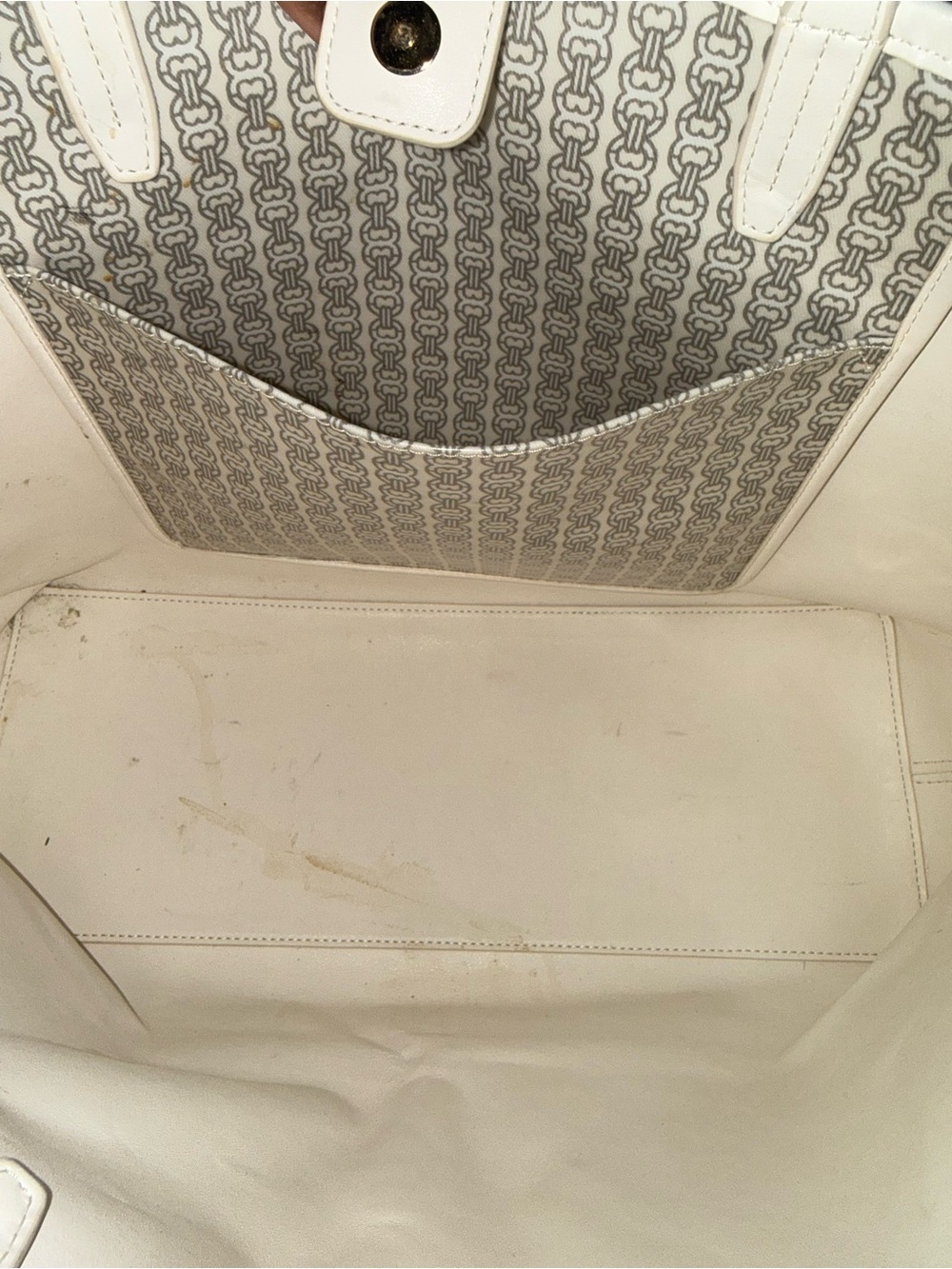 Tory Burch Gemini White Tote with Navy Center Stripe - Picture 4 of 4
